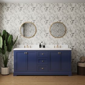 Vanity Sink Combo featuring a Marble Countertop, Bathroom Sink Cabinet, and Home Decor Bathroom Vanities - Fully Assembled Blue 72-inch Vanity with Si