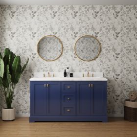 Vanity Sink Combo featuring a Marble Countertop, Bathroom Sink Cabinet, and Home Decor Bathroom Vanities - Fully Assembled Blue 60-inch Vanity with Si