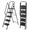 5-step ladder, folding ladder stool, with anti slip wide pedals, steel ladder, with safety anti slip handle, lightweight 300 pound portable steel ladd