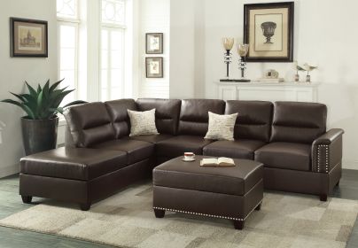 New Contemporary 3-PCS Reversible Sectional Set Living Room Furniture Espresso Faux Leather Couch Sofa Chaise Ottoman