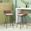 Outdoor 29.25'' Wicker and Iron Barstool with Cushion (Set of 2)