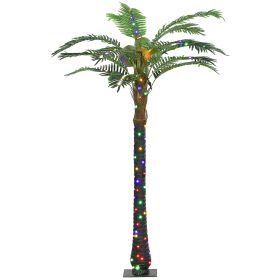 Outsunny 6' Artificial Lighted Palm Tree with 3 Coconuts, 240 LED Light, Color Changing Light Up Tropical Palm Tree with Remote for Indoor, Outdoor, P