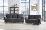 Modern Living Room Sofa Set 2pcs Comfort Sofa Loveseat Plush Seatbacks Tufted Detail Gray Velvet Upholstery Solid Wood Frame Furniture