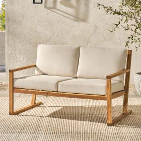 Contemporary Solid Wood Slat-Back Patio Loveseat ‚Äì Natural