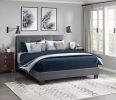 1pc Full Platform Bed Dark Gray Velvet Upholstered Adjustable Height Headboard Button Tufted Solid Wood Bedroom Furniture