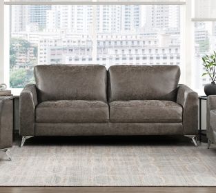 Brownish Gray Polished Microfiber Upholstery Elegant Modern Style Sofa 1pc Solid Wood Living Room Furniture Silver Finish Metal Legs