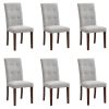 Linen Tufted Dining Room Chairs Set of 6, Accent Diner Chairs Upholstered Fabric Side Stylish Kitchen Chairs with Solid Wood Legs and Padded Seat - Gr