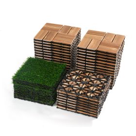 36pcs DIY wood-plastic carbonized floor, 8pcs simulated lawn, waterproof and sunscreen, transform your outdoor space!