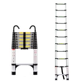 10.5ft (about 3.2m) retractable ladder, multi-functional foldable ladder, with hook, aluminum retractable ladder, suitable for daily use of RV, attic,