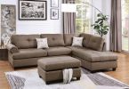 Contemporary 3-pcs Sectional Sofa Mocha Dorris Fabric Cushion Sofa Chaise Ottoman Reversible Couch Pillows