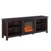 Modern Transitional Wood 70" Fireplace TV Stand for 80" TVs with 2 Shelves - Espresso