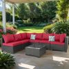 Patio Furniture Set Red,7 Pieces Outdoor Wicker Furniture Set Patio Rattan Sectional Conversation Sofa Set with Ottoman and Glass Top Table Returns ar