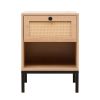 Rattan Nightstand Set,Bedside Table with 1 Natural Rattan Drawers and Metal Legs