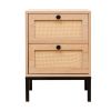 Rattan Nightstand Set,Bedside Table with 2 Natural Rattan Drawers and Metal Legs