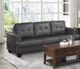 Living Room Gray Modern Comfort Sofa 1pc Premium Faux Leather Upholstery Tufted Detail Solid Wood Frame Furniture