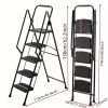 5-step ladder, folding ladder stool, with anti slip wide pedals, steel ladder, with safety anti slip handle, lightweight 300 pound portable steel ladd