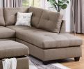 Contemporary 3-pcs Sectional Sofa Mocha Dorris Fabric Cushion Sofa Chaise Ottoman Reversible Couch Pillows