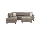 Contemporary 3-pcs Sectional Sofa Mocha Dorris Fabric Cushion Sofa Chaise Ottoman Reversible Couch Pillows