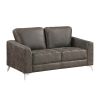 Elegant Modern Style 2pc Sofa Set Brownish Gray Polished Microfiber Upholstery Sofa Loveseat Set Solid Wood Living Room Furniture Silver Finish Metal