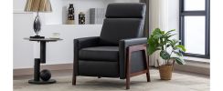 Wood-Framed PU Leather Recliner Chair Adjustable Home Theater Seating with Thick Seat Cushion and Backrest Modern Living Room Recliners, Black(Old SKU