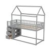 TWIN/TWIN HOUSE BUNK BED WITH SHELVES AND DRAWERS FOR GREY COLOR