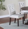 Modern Bone White Fabric 2pc Side Chairs Tufted Back Upholstered Back Rustic Espresso Wooden Legs Dining Room