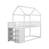 TWIN/TWIN HOUSE BUNK BED WITH SHELVES AND DRAWERS FOR WHITE COLOR