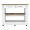 Kitchen Island 46 Inches Dozza, Two Drawers, White / Light Oak Finish