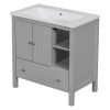 [VIDEO] 30" Bathroom Vanity with Sink, Bathroom Storage Cabinet with Doors and Drawers, Solid Wood Frame, Ceramic Sink, Grey (OLD SKU: JL000002AAG)