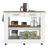 Kitchen Island 46 Inches Dozza, Two Drawers, White / Light Oak Finish