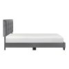 1pc Full Platform Bed Dark Gray Velvet Upholstered Adjustable Height Headboard Button Tufted Solid Wood Bedroom Furniture