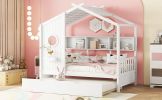 Wooden Twin Size House Bed With Trundle, Modern Design for Kids with Storage Shlef, White