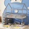 TWIN/TWIN HOUSE BUNK BED WITH SHELVES AND DRAWERS FOR GREY COLOR