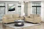 Elegant Modern Style 2pc Sofa Set Sand-Hued Polished Microfiber Upholstery Sofa Loveseat Set Solid Wood Living Room Furniture Silver Finish Metal Legs