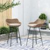 Outdoor 29.25'' Wicker and Iron Barstool with Cushion (Set of 2)