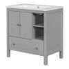 [VIDEO] 30" Bathroom Vanity with Sink, Bathroom Storage Cabinet with Doors and Drawers, Solid Wood Frame, Ceramic Sink, Grey (OLD SKU: JL000002AAG)