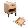 Rattan Nightstand Set of 2,Bedside Table with 1 Natural Rattan Drawers and Metal Legs