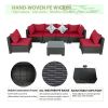 Patio Furniture Set Red,7 Pieces Outdoor Wicker Furniture Set Patio Rattan Sectional Conversation Sofa Set with Ottoman and Glass Top Table Returns ar