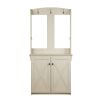 HALL TREE & CABINET "Vintage Antique White Hall Tree with Spacious Storage ‚Äì Elegant Entryway Furniture with Robust Metal Hooks"