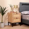 Rattan Nightstand Set,Bedside Table with 2 Natural Rattan Drawers and Metal Legs