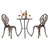 European Style Cast Aluminum Outdoor 3 Piece Tulip Bistro Set of Table and Chairs Bronze