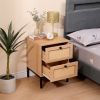 Rattan Nightstand Set,Bedside Table with 2 Natural Rattan Drawers and Metal Legs