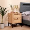 Rattan Nightstand Set of 2,Bedside Table with 2 Natural Rattan Drawers and Metal Legs