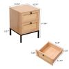 Rattan Nightstand Set,Bedside Table with 2 Natural Rattan Drawers and Metal Legs