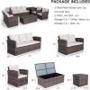 Patio Furniture Set, 6-Piece Patio Furniture Sets Outdoor Wicker Conversation Sets All Weather PE Rattan Sectional Sofa Set with Cushions & Desktop St