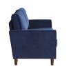 Modern Living Room Sofa Set 2pcs Comfort Sofa Loveseat Plush Seatbacks Tufted Detail Blue Velvet Upholstery Solid Wood Frame Furniture