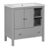 [VIDEO] 30" Bathroom Vanity with Sink, Bathroom Storage Cabinet with Doors and Drawers, Solid Wood Frame, Ceramic Sink, Grey (OLD SKU: JL000002AAG)