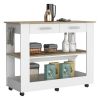 Kitchen Island 46 Inches Dozza, Two Drawers, White / Light Oak Finish