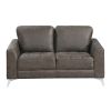 Elegant Modern Style 2pc Sofa Set Brownish Gray Polished Microfiber Upholstery Sofa Loveseat Set Solid Wood Living Room Furniture Silver Finish Metal