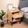 Rattan Nightstand Set,Bedside Table with 1 Natural Rattan Drawers and Metal Legs